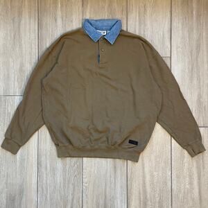 RT Roland Treadway Mens Pullover Sweatshirt Polo Collar Brown Cotton Size M